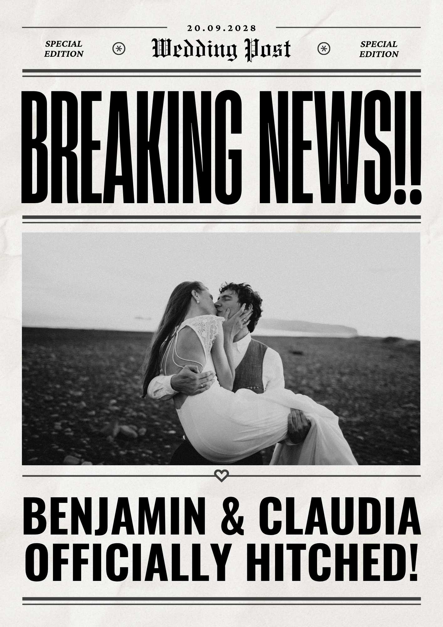 Wedding Newspaper Template with Photo, Wedding Newspaper Template, Wedding Program, Newlywed Times, Editable Newspaper Itinerary, Marriage