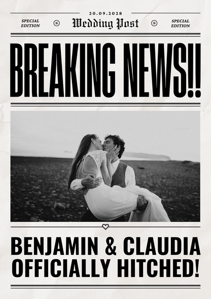 Wedding Newspaper Template with Photo, Wedding Newspaper Template, Wedding Program, Newlywed Times, Editable Newspaper Itinerary, Marriage