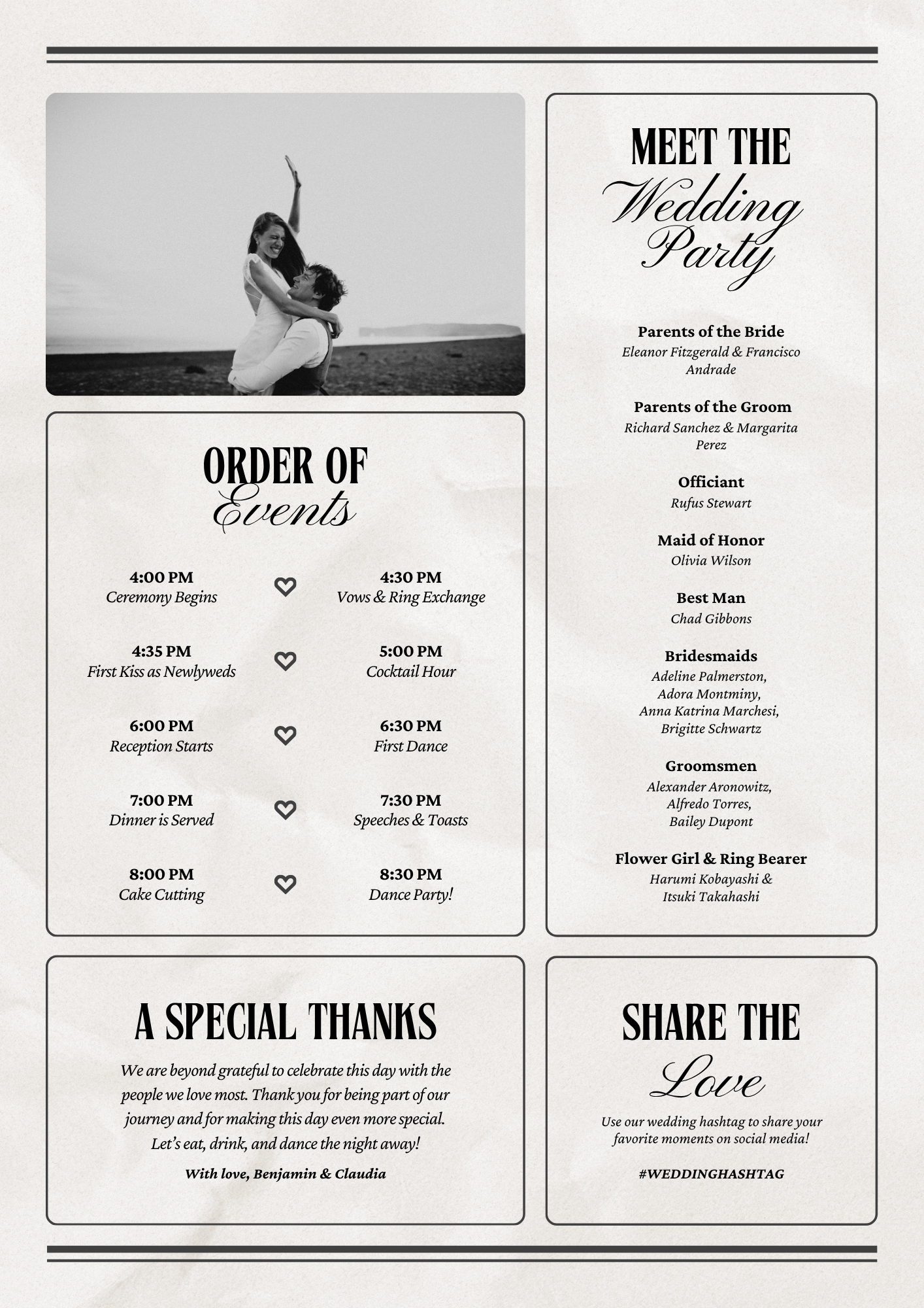 Wedding Newspaper Template with Photo, Wedding Newspaper Template, Wedding Program, Newlywed Times, Editable Newspaper Itinerary, Marriage